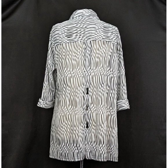 Moonlight Tunic Top Black White Textured Stripes Sheer Misses Size M - Picture 4 of 6